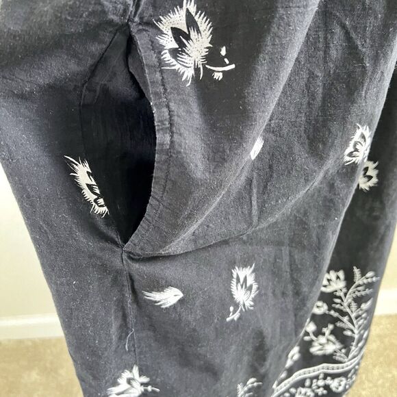 Vintage Loungees Small Black White Floral Mumu House Sleep Dress Kaftan Pockets - Picture 9 of 11